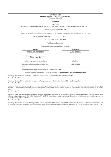 Thumbnail TechPrecision 10-K Annual Report 2014