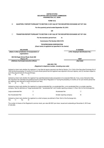 Miniature TechPrecision 10-Q Rapport trimestriel 2016 
