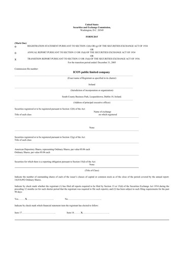 Miniature ICON plc 20-F Rapport annuel 