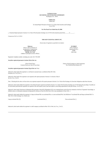 Thumbnail Hain Celestial 10-K Annual Report 