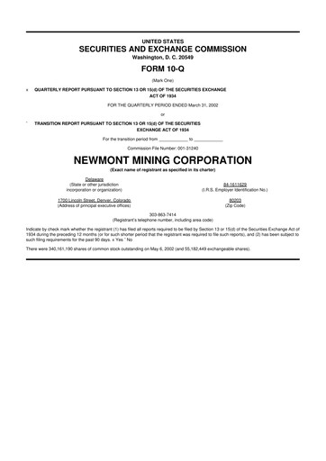 Thumbnail Newmont 10-Q Quarterly Report FY 