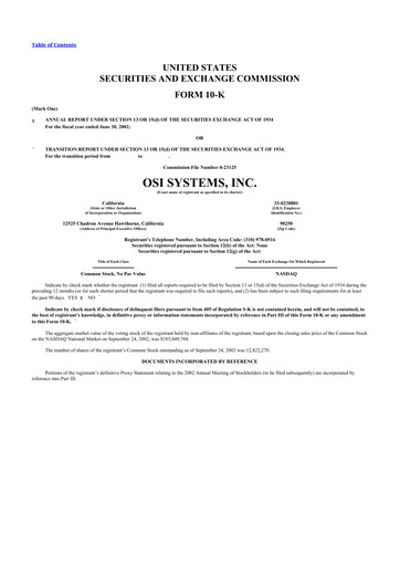 Thumbnail OSI Systems
 10-K Annual Report 