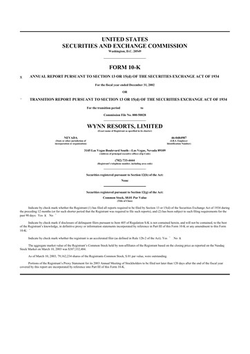 Thumbnail Wynn Resorts
 10-K Annual Report 