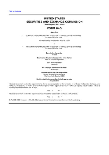 Thumbnail Bank of America  10-Q Quarterly Report FY 