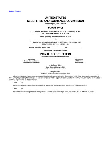 Thumbnail Incyte 10-Q Quarterly Report FY 