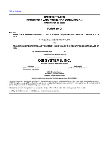 Miniature OSI Systems
 10-Q Rapport trimestriel  