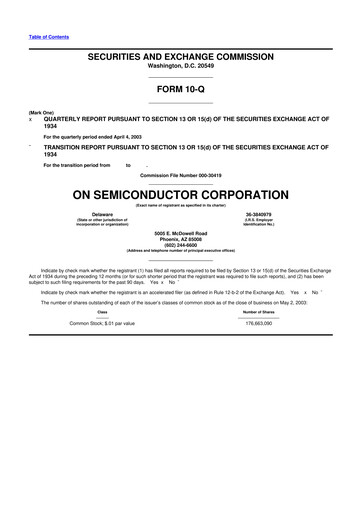 Thumbnail ON Semiconductor 10-Q Quarterly Report FY 