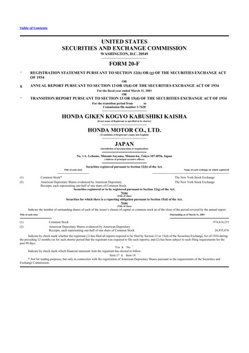 Thumbnail Honda 20-F Annual Report 