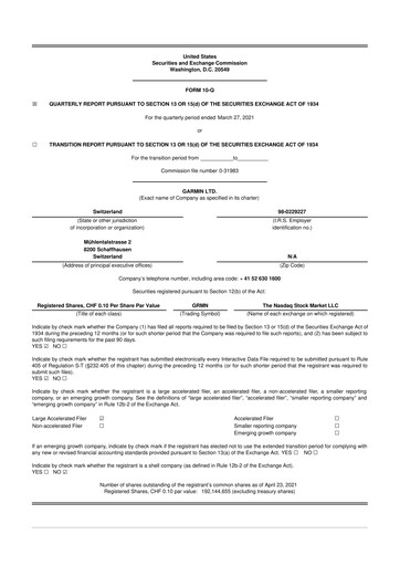 Vorschaubild Garmin 10-Q Quartalsbericht 2021 