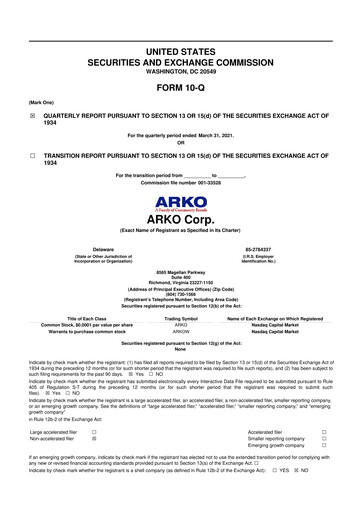 Thumbnail ARKO Corp. 10-Q Quarterly Report FY2021 