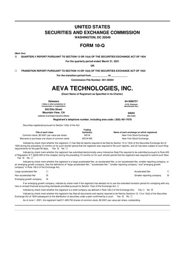Vorschaubild Aeva Technologies 10-Q Quartalsbericht 2021 