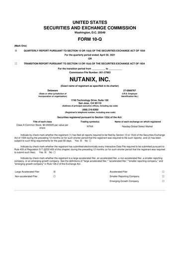 Thumbnail Nutanix 10-Q Quarterly Report FY2021 