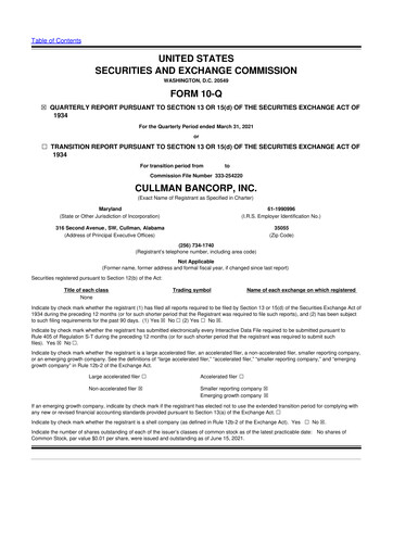 Thumbnail Cullman Bancorp 10-Q Quarterly Report FY2021 