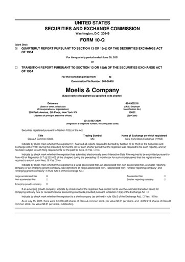 Thumbnail Moelis & Company 10-Q Quarterly Report FY2021 