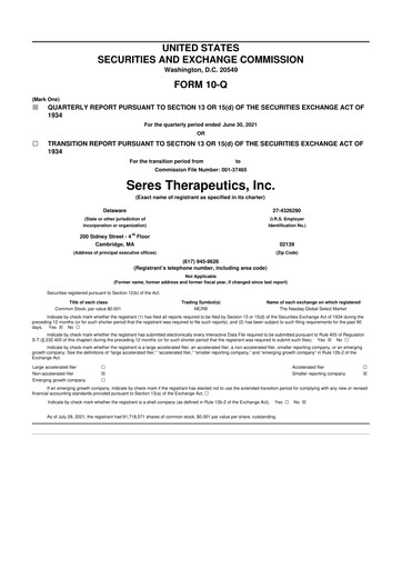 Thumbnail Seres Therapeutics 10-Q Quarterly Report FY2021 