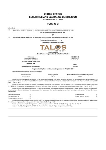 Thumbnail Talos Energy 10-Q Quarterly Report FY2021 