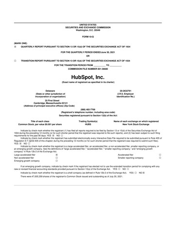 Thumbnail HubSpot 10-Q Quarterly Report FY2021 