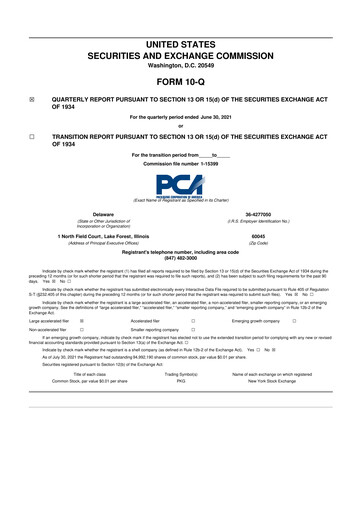 Thumbnail Packaging Corporation of America
 10-Q Quarterly Report FY2021 