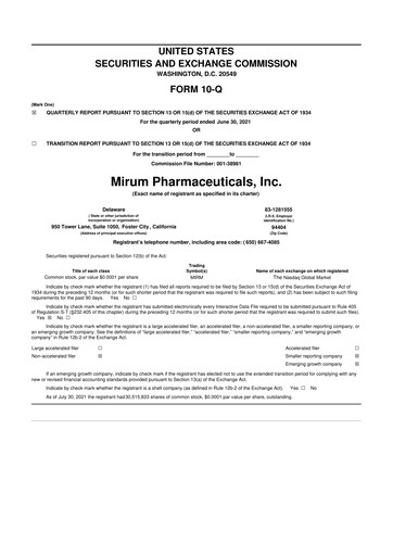 Thumbnail Mirum Pharmaceuticals 10-Q Quarterly Report FY2021 
