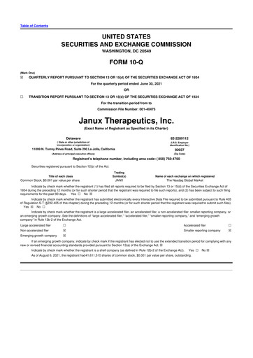 Vorschaubild Janux Therapeutics 10-Q Quartalsbericht  