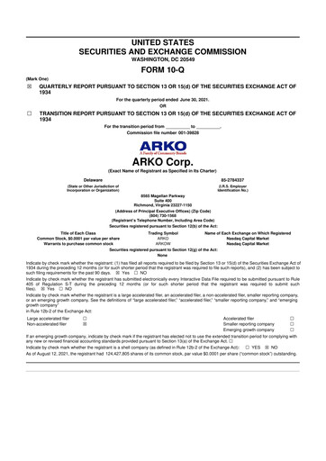 Thumbnail ARKO Corp. 10-Q Quarterly Report FY2021 