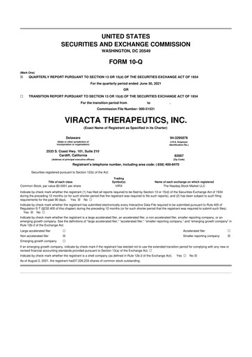 Vorschaubild Viracta Therapeutics 10-Q Quartalsbericht 2021 