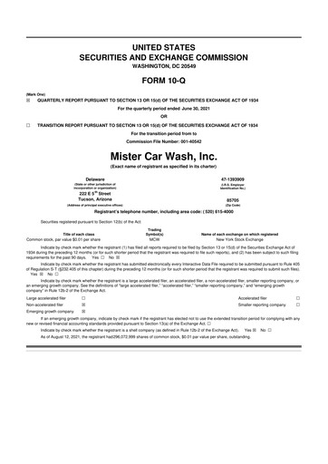 Thumbnail Mister Car Wash 10-Q Quarterly Report FY2021 