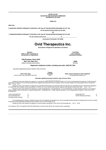Vorschaubild Ovid Therapeutics
 10-Q Quartalsbericht 2021 