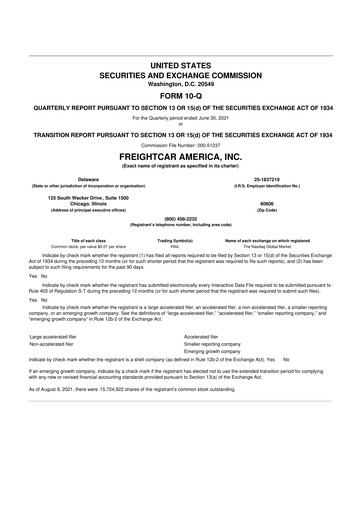 Thumbnail FreightCar America
 10-Q Quarterly Report FY2021 