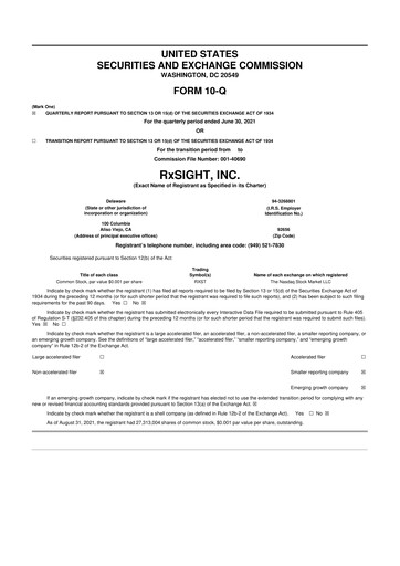 Vorschaubild RxSight 10-Q Quartalsbericht 2021 