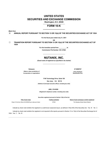 Thumbnail Nutanix 10-K Annual Report 2021