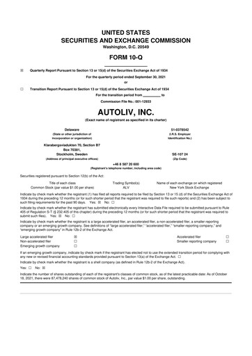 Vorschaubild Autoliv 10-Q Quartalsbericht 2021 