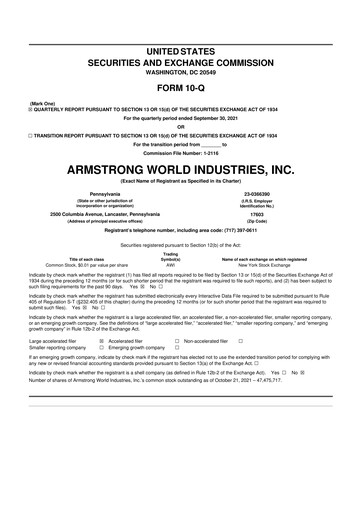 Thumbnail Armstrong World Industries
 10-Q Quarterly Report FY2021 