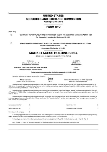Thumbnail MarketAxess
 10-Q Quarterly Report FY2021 