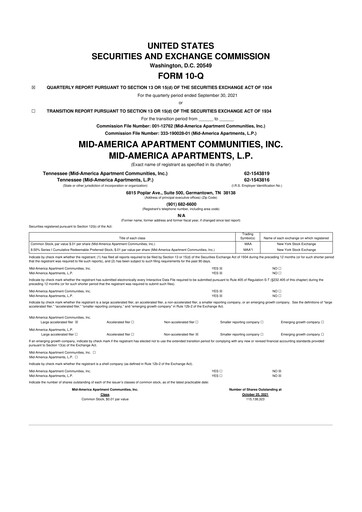 Thumbnail Mid-America Apartment Communities 10-Q Quarterly Report FY2021 