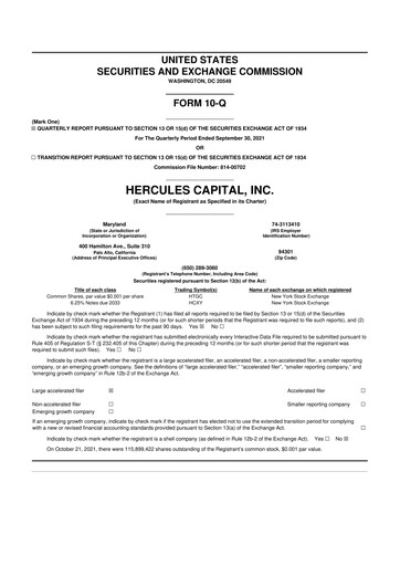 Thumbnail Hercules Capital
 10-Q Quarterly Report FY 