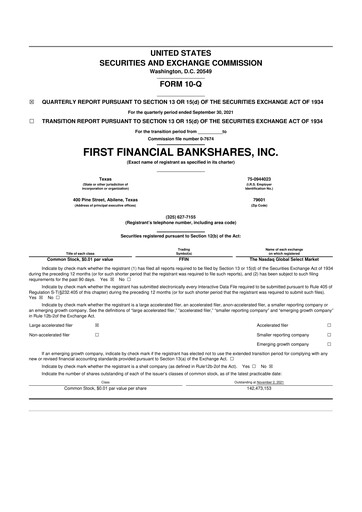 Thumbnail First Financial Bankshares 10-Q Quarterly Report FY2021 