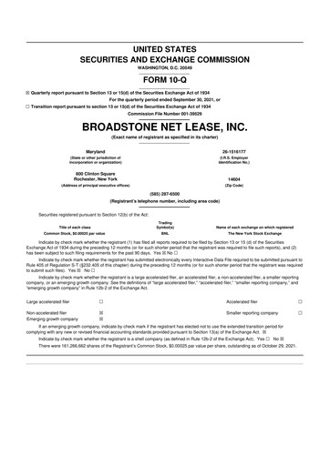 Thumbnail Broadstone Net Lease 10-Q Quarterly Report FY2021 