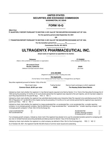 Miniature Ultragenyx Pharmaceutical 10-Q Rapport trimestriel 2021 