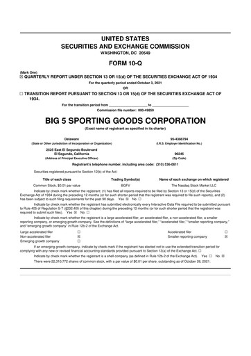 Thumbnail Big 5 Sporting Goods 10-Q Quarterly Report FY2021 