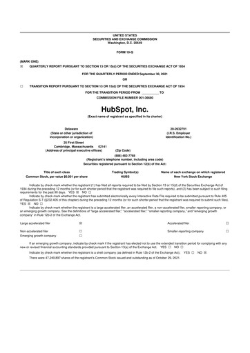 Thumbnail HubSpot 10-Q Quarterly Report FY2021 