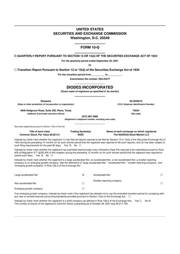 Miniature Diodes Incorporated 10-Q Rapport trimestriel 2021 