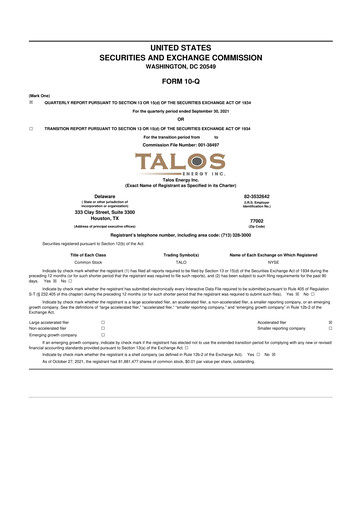 Thumbnail Talos Energy 10-Q Quarterly Report FY2021 