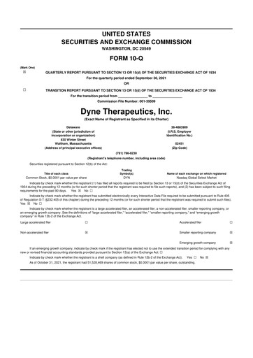 Vorschaubild Dyne Therapeutics 10-Q Quartalsbericht  