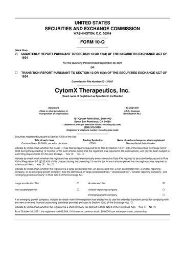 Thumbnail CytomX Therapeutics
 10-Q Quarterly Report FY 