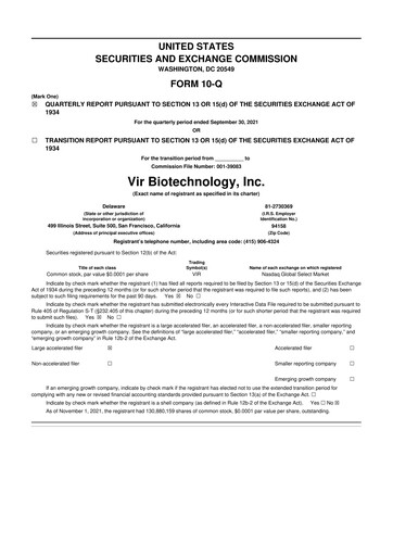 Thumbnail Vir Biotechnology
 10-Q Quarterly Report FY 