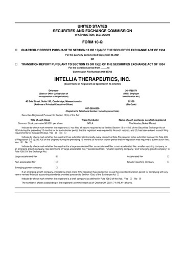 Miniature Intellia Therapeutics 10-Q Rapport trimestriel 2021 