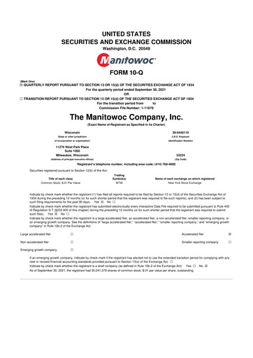 Thumbnail The Manitowoc Company
 10-Q Quarterly Report FY2021 