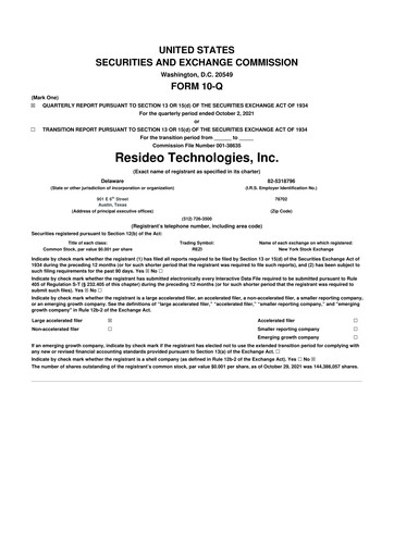 Thumbnail Resideo Technologies
 10-Q Quarterly Report FY2021 