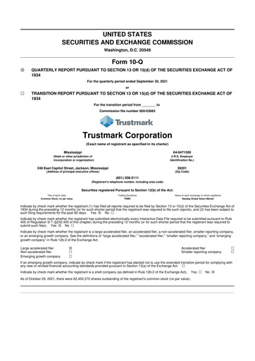 Thumbnail Trustmark 10-Q Quarterly Report FY2021 